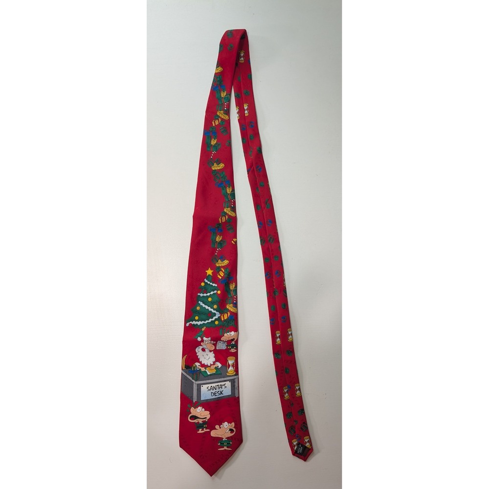 Hallmark SpecialTies Mens Christmas Tie Red Santa Claus Elves Holiday Necktie